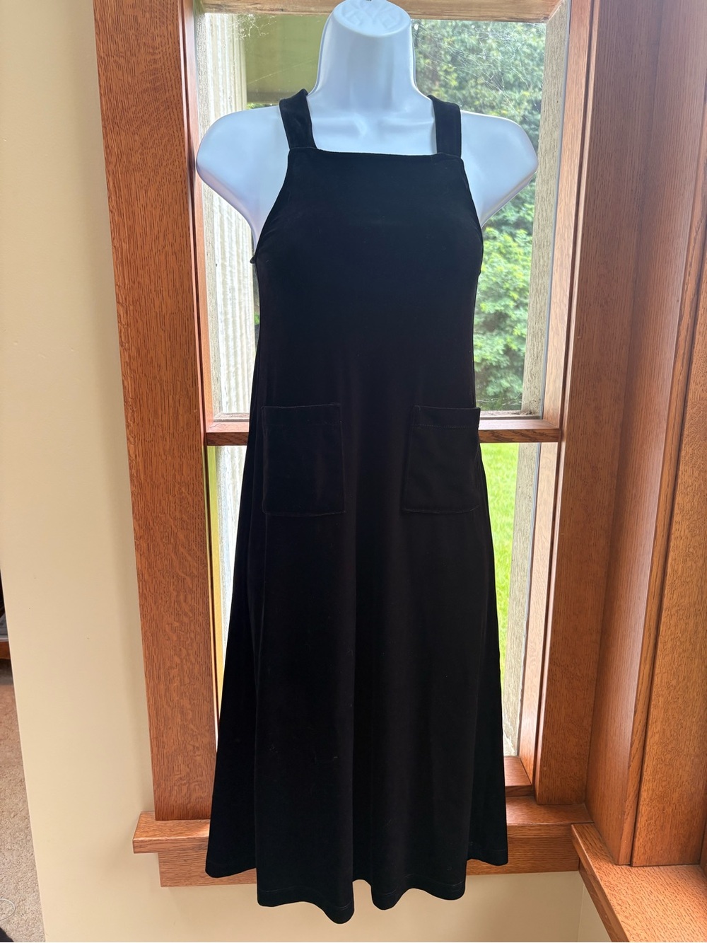 Vintage Racerback Black Velvet Romper Dress Square-Neck Pockets Midi Size 8